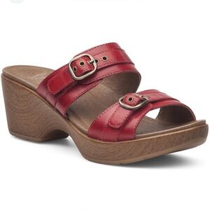 EUC Dansko Size 9.5 to 10EUR 40 Jessie Red Leather Wedge Sandals Womens Shoes